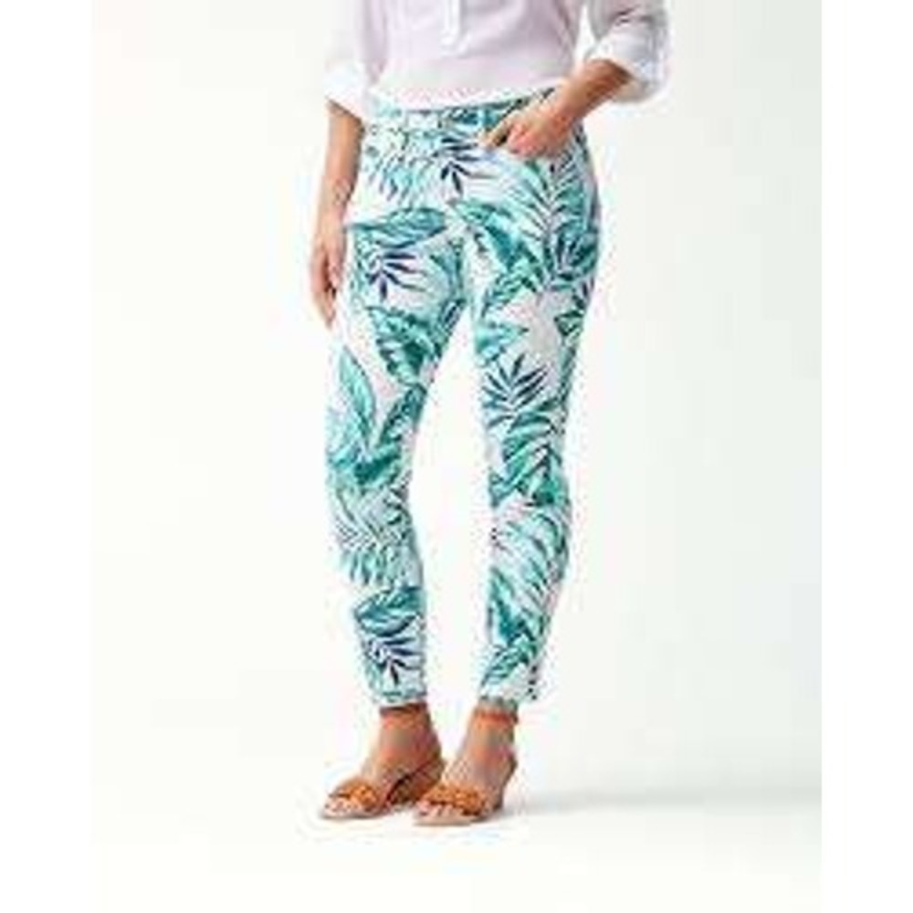 Tommy Bahama Pants Womens 26 Mo'Orea Monstera Leaf Print Denim Tropical Palm
